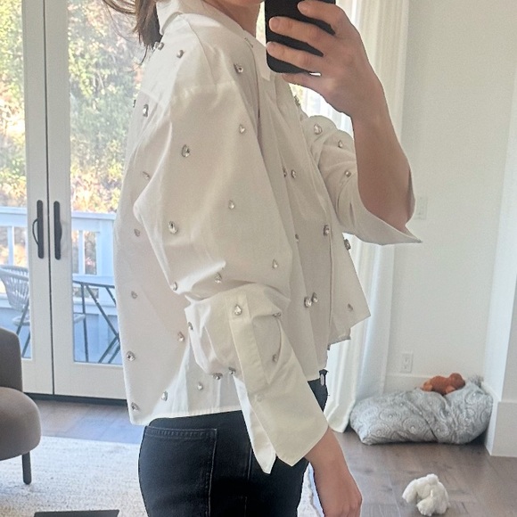 A.L.C. Crystal Mackie Top in White Cotton Button Down- SZ 4 - Picture 3 of 10